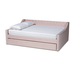 Baxton Studio Raphael Modern and Contemporary Pink Velvet Fabric Upholstered Full Size Daybed with Trundle